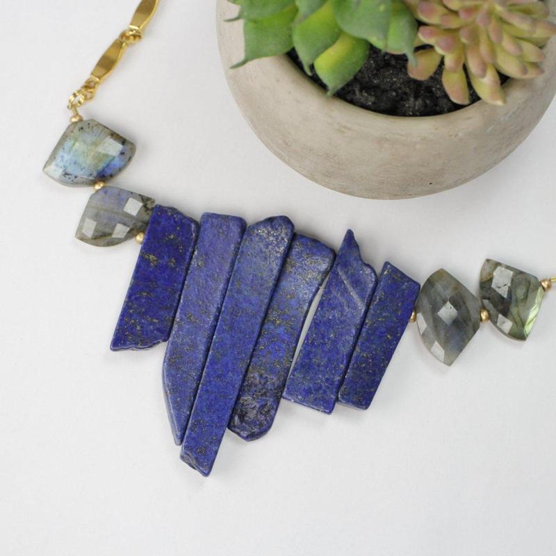 Etymology Jewelry - Lapis Lazuli With Labradorite Brass Necklace-Nature's Treasures