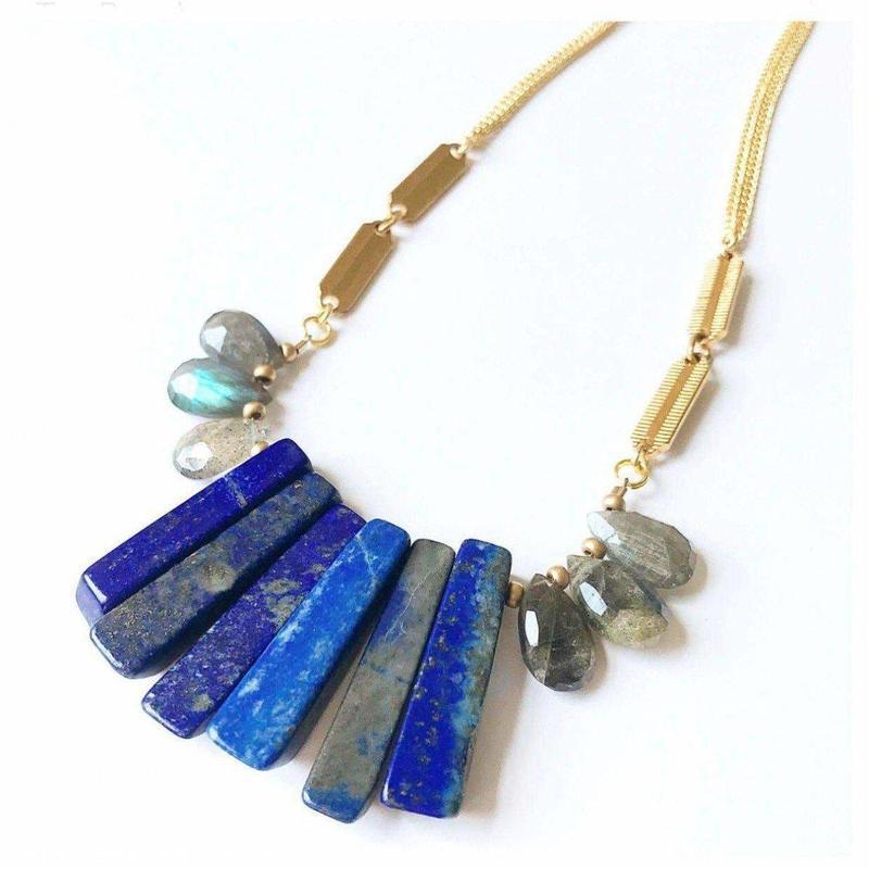 Etymology Jewelry - Lapis Lazuli With Labradorite Brass Necklace-Nature's Treasures