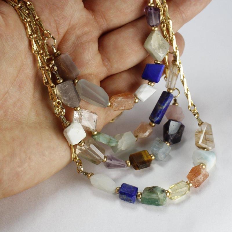 Etymology Jewelry - Multi-Gem Crystal Brass Necklace Set-Nature's Treasures