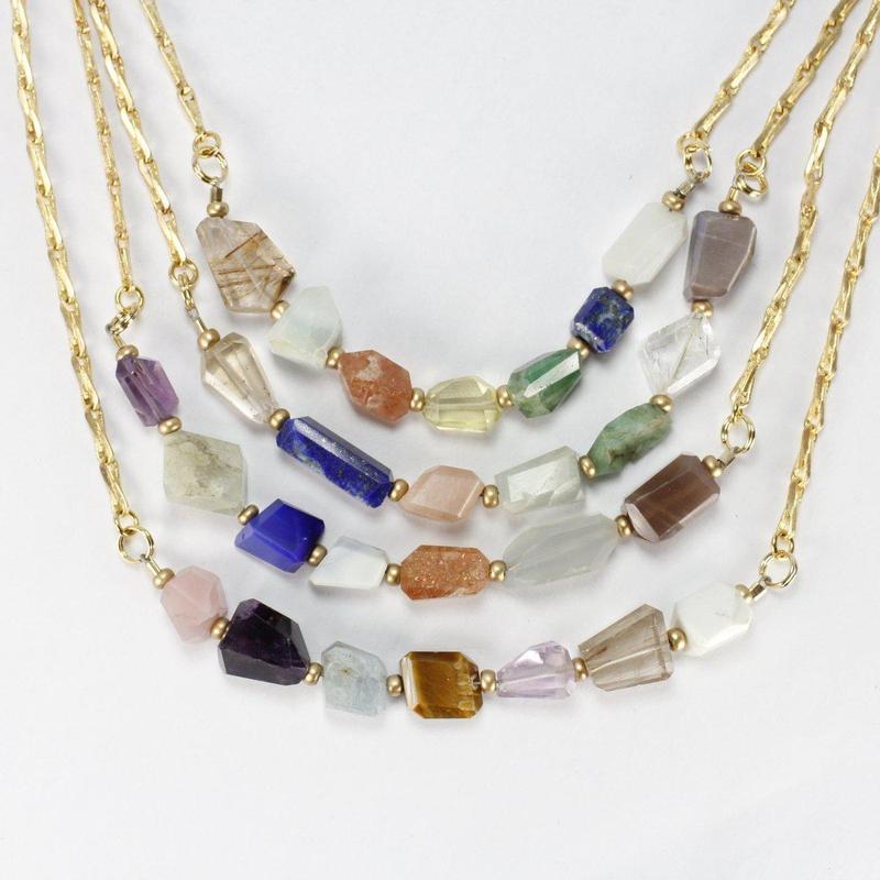 Etymology Jewelry - Multi-Gem Crystal Brass Necklace Set