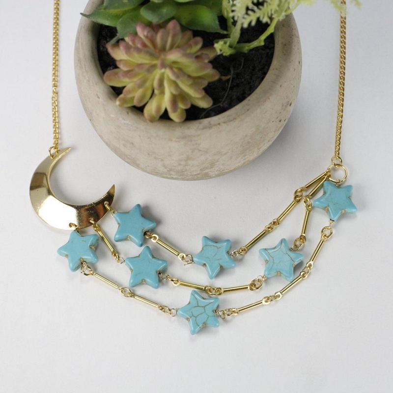 Etymology Jewelry - Turquoise Star Brass Necklace