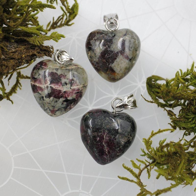 Eudialyte Heart Pendant, Emotional Healing, Russia || .925 Sterling Silver-Nature's Treasures