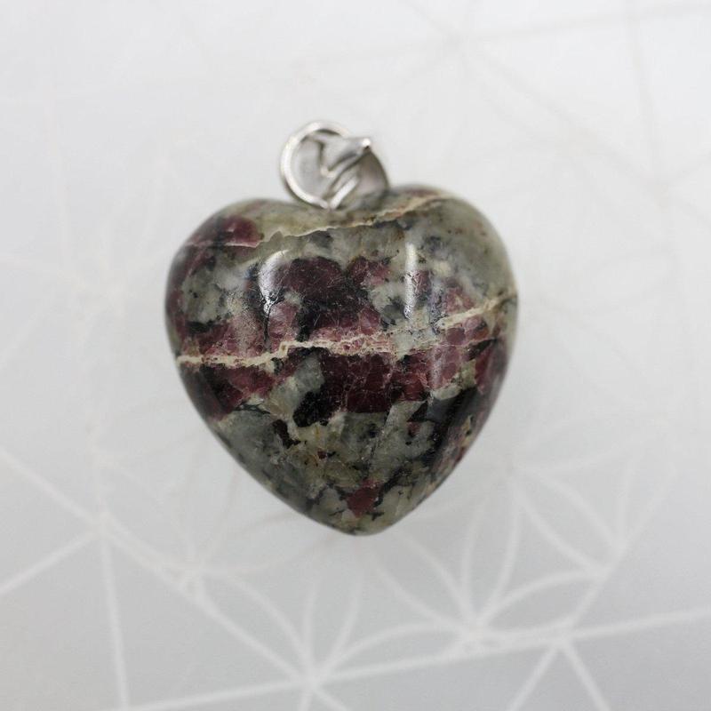 Eudialyte Heart Pendant, Emotional Healing, Russia || .925 Sterling Silver-Nature's Treasures