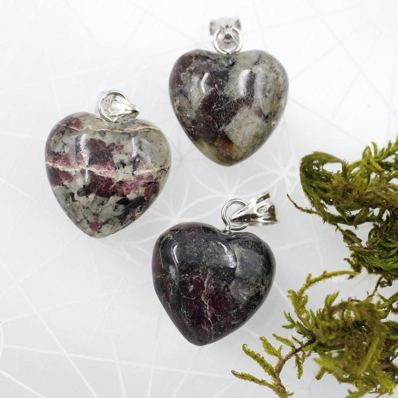 Eudialyte Heart Pendant, Emotional Healing, Russia || .925 Sterling Silver-Nature's Treasures