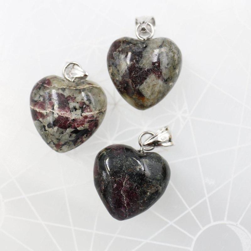 Eudialyte Heart Pendant, Emotional Healing, Russia || .925 Sterling Silver-Nature's Treasures