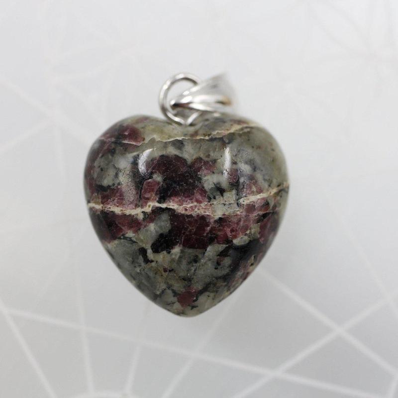 Eudialyte Heart Pendant, Emotional Healing, Russia || .925 Sterling Silver-Nature's Treasures