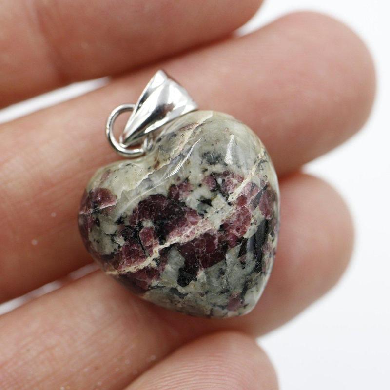 Eudialyte Heart Pendant, Emotional Healing, Russia || .925 Sterling Silver-Nature's Treasures