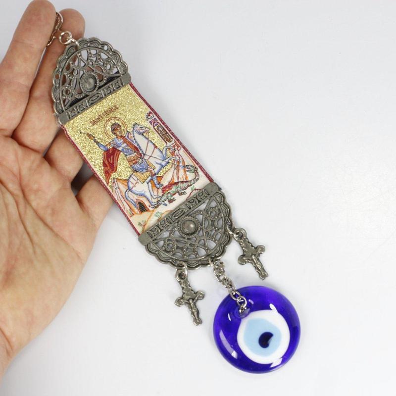 Evil Eye Tapestry- Saint George & Pewter Crosses-Nature's Treasures
