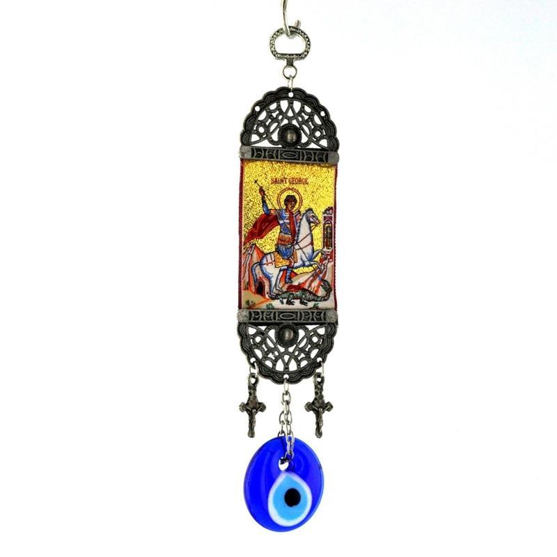 Evil Eye Tapestry- Saint George & Pewter Crosses-Nature's Treasures