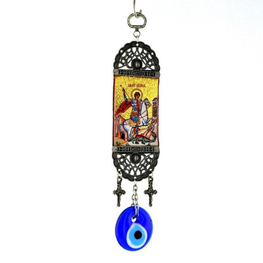 Evil Eye Tapestry- Saint George & Pewter Crosses-Nature's Treasures