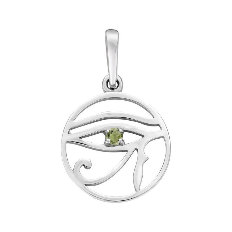 Eye of Horus Multi-Faceted Moldavite Pendant || .925 Sterling Silver