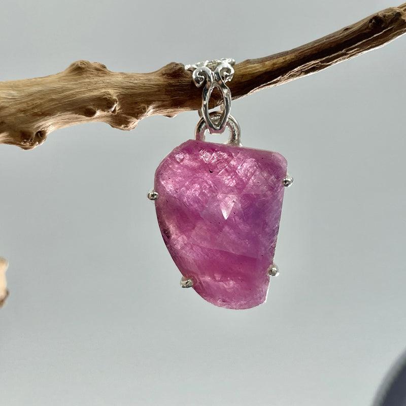 Facated Pink Sapphire Crystal Pendant | .925 Sterling Silver | Madagascar