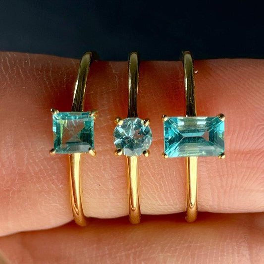 Fiji Ocean Blue Apatite Ring ||14K Vermeil Yellow Gold || Brazil-Nature's Treasures