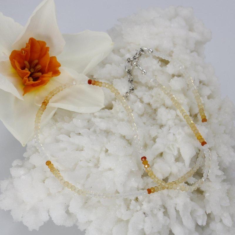 Fire Opal Waterfall Dainty Faceted Necklace || .925 Sterling Silver-Nature's Treasures