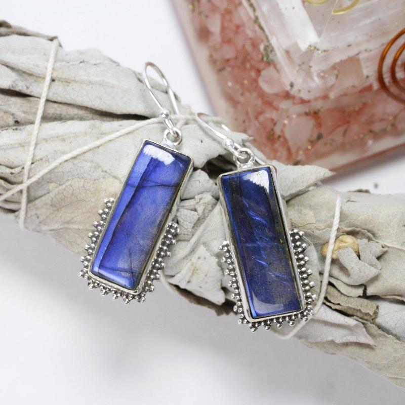 Flashy Labradorite French Hook Earrings || .925 Sterling Silver-Nature's Treasures