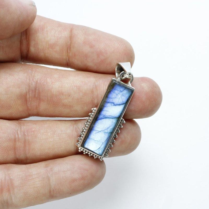 Flashy Labradorite Rectangle Pendant || .925 Sterling Silver-Nature's Treasures