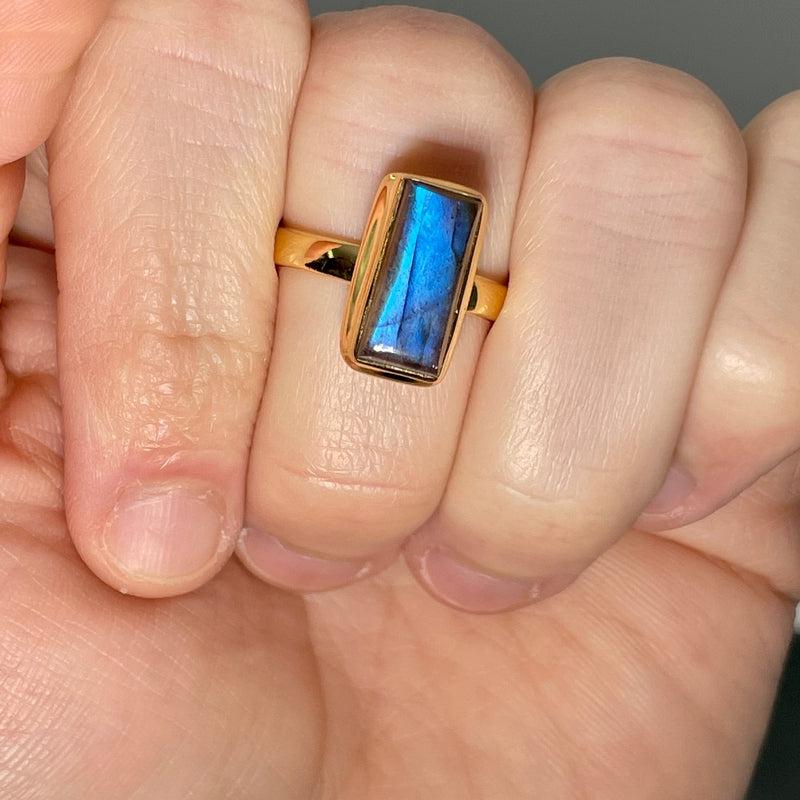 Flashy Labradorite Ring || 14k Vermeil Yellow Gold || Canada-Nature's Treasures