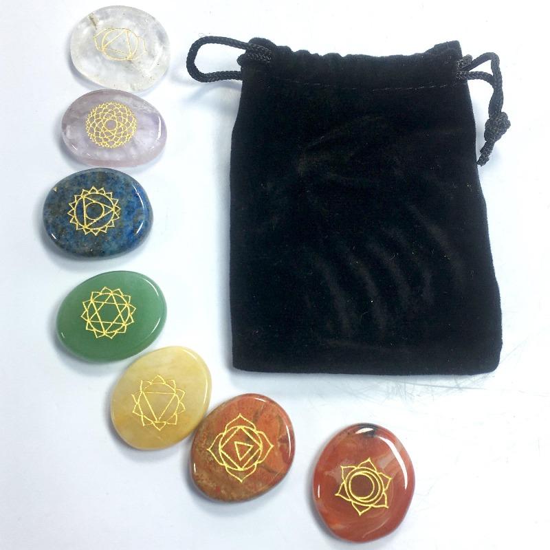 Flat Stone Chakra Healing Set With Velvet Bag