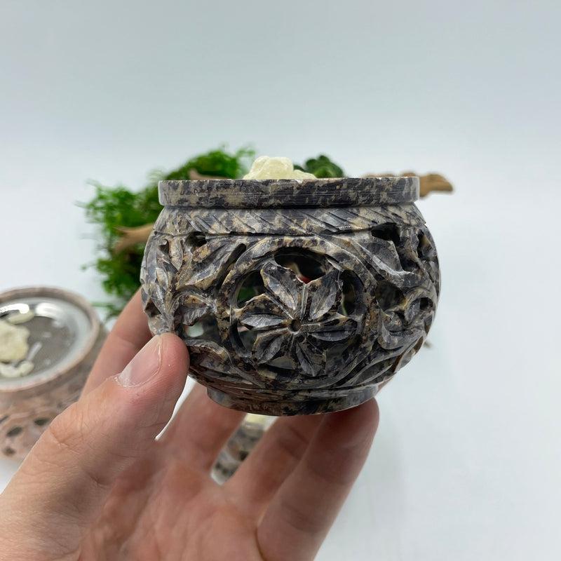 Floral Carved Soap Stone Incense Resin Charcoal Burner || Gentleness, Peace, Positive-Nature's Treasures