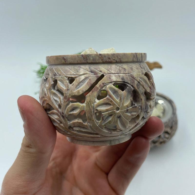 Floral Carved Soap Stone Incense Resin Charcoal Burner || Gentleness, Peace, Positive-Nature's Treasures