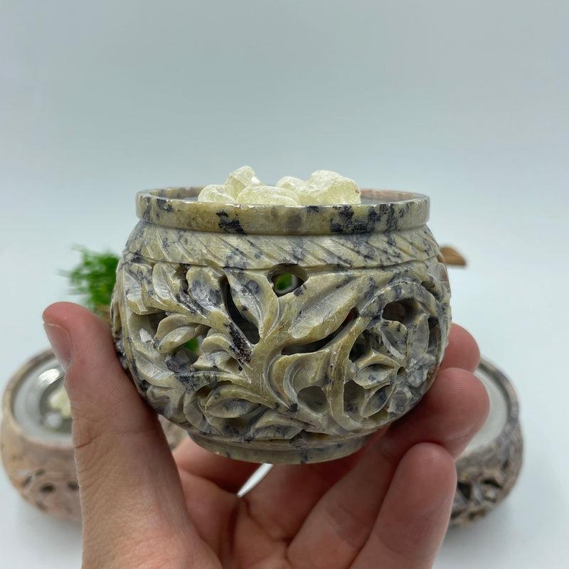Floral Carved Soap Stone Incense Resin Charcoal Burner || Gentleness, Peace, Positive-Nature's Treasures