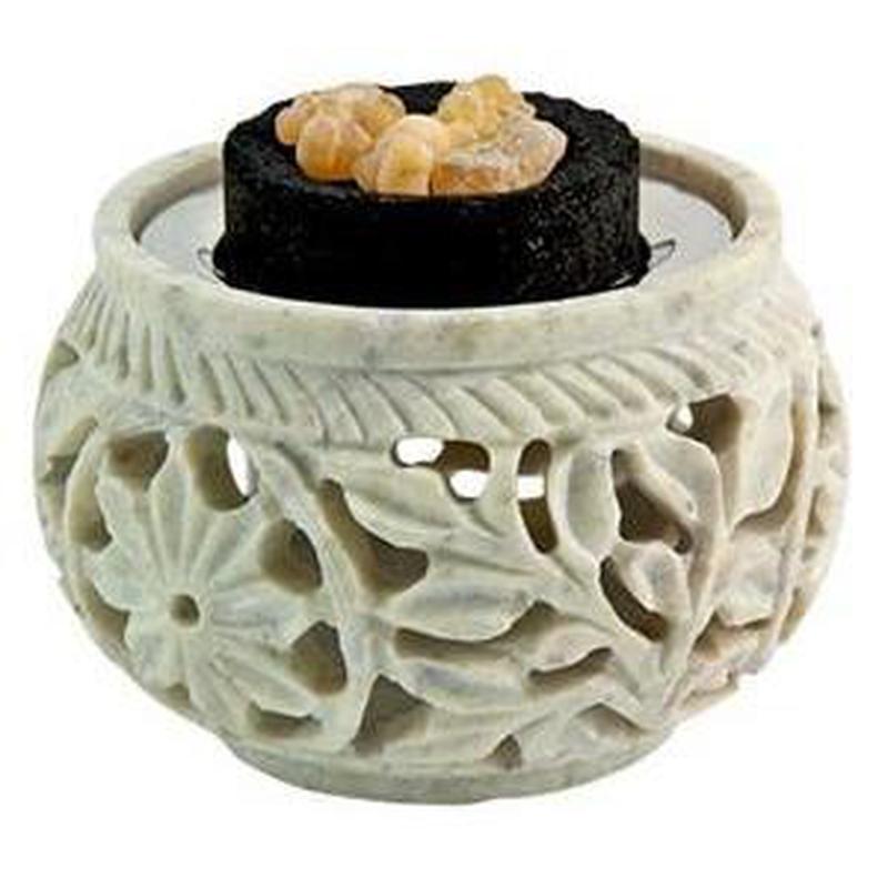 Floral Carved Soap Stone Incense Resin Charcoal Burner || Gentleness, Peace, Positive-Nature's Treasures