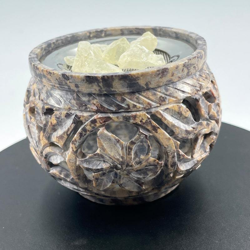 Floral Carved Soap Stone Incense Resin Charcoal Burner || Gentleness, Peace, Positive