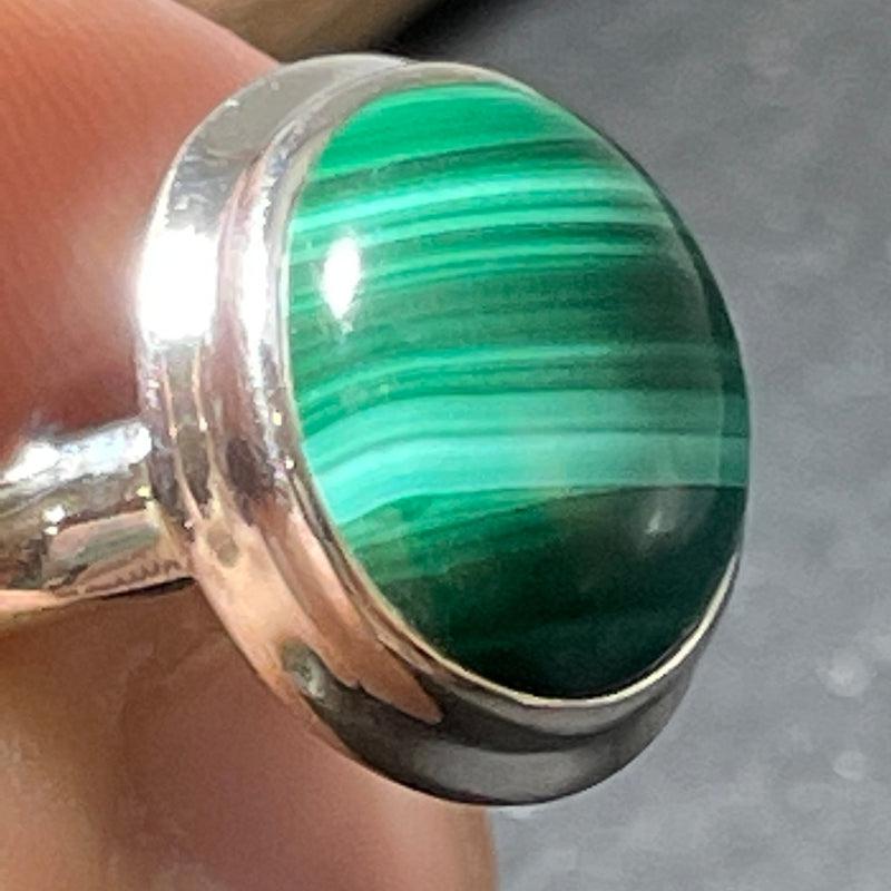 Forest Green Malachite Oval Ring || .925 Sterling Silver || Russia-Nature's Treasures