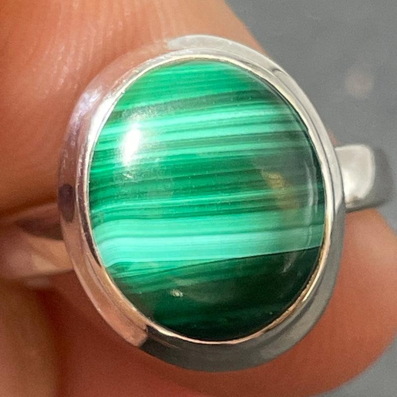 Forest Green Malachite Oval Ring || .925 Sterling Silver || Russia-Nature's Treasures