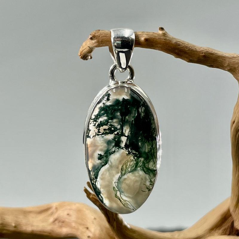 Forest Green Moss Agate Pendant | .925 Sterling Silver