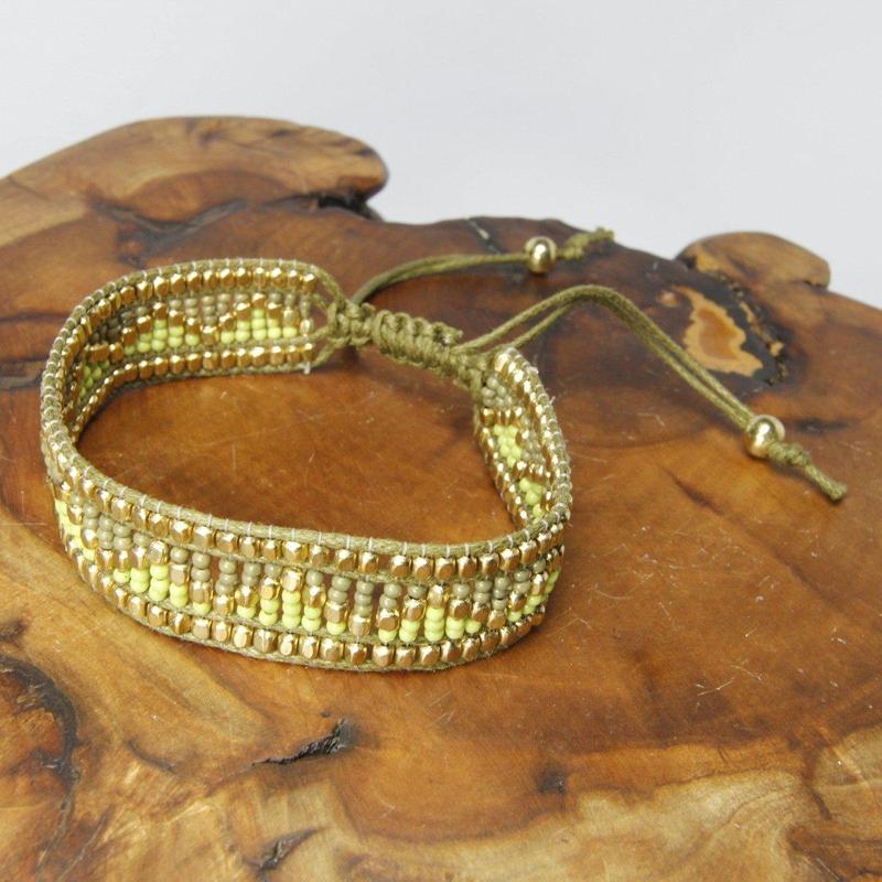 Forest Green and Lime Zig Zag Beaded Bracelet-Nature's Treasures
