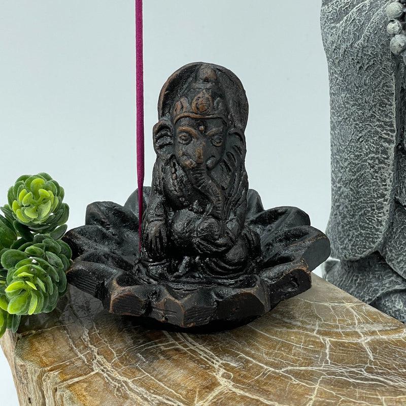 Ganesh Lotus Flower Base Clay Incense Holder-Nature's Treasures