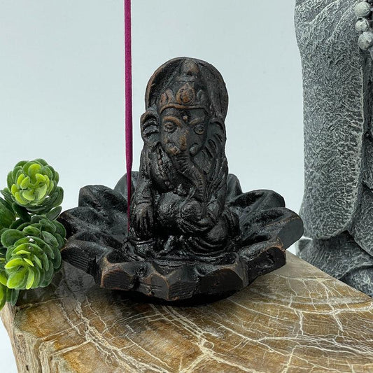 Ganesh Lotus Flower Base Clay Incense Holder-Nature's Treasures