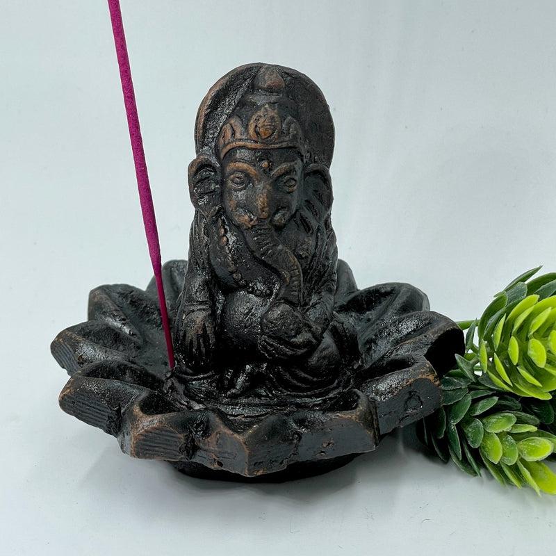 Ganesh Lotus Flower Base Clay Incense Holder-Nature's Treasures