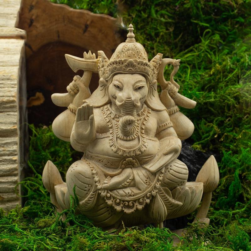 Ganesh Monkey Pod Wooden Statue Hand-Carved || Indonesia-Nature's Treasures