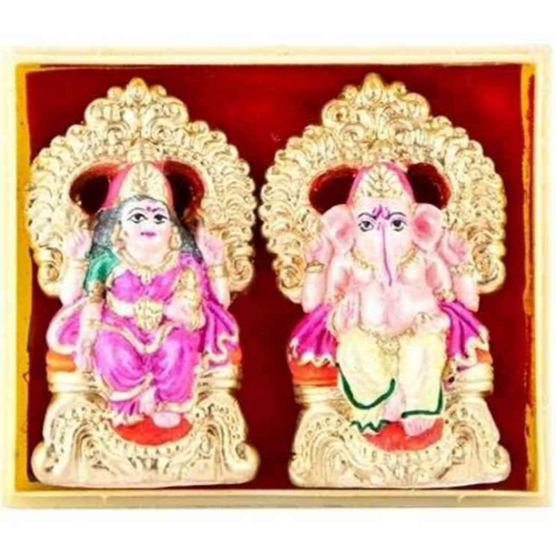 Ganesh and Laxmi Clay Statues (Pair)-Nature's Treasures