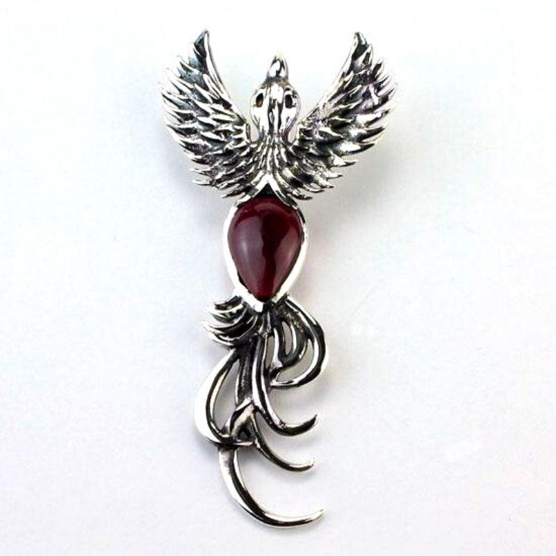 Garnet Phoenix Rising Pendant || .925 Sterling Silver-Nature's Treasures