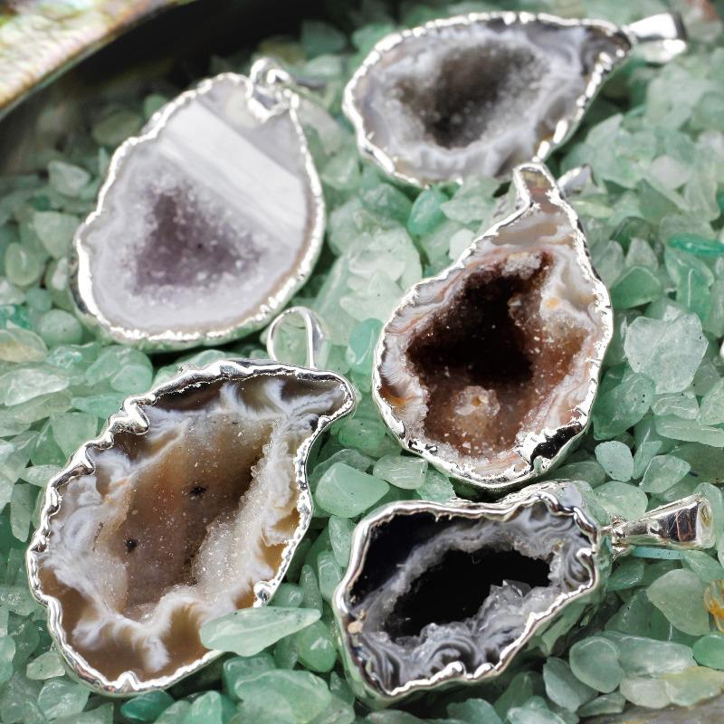 Geode Half Silver Coated Druzy Pendant-Nature's Treasures