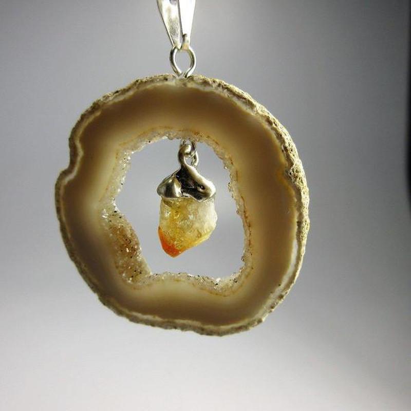 Geode Slice with Citrine Point Gold Plated Pendant