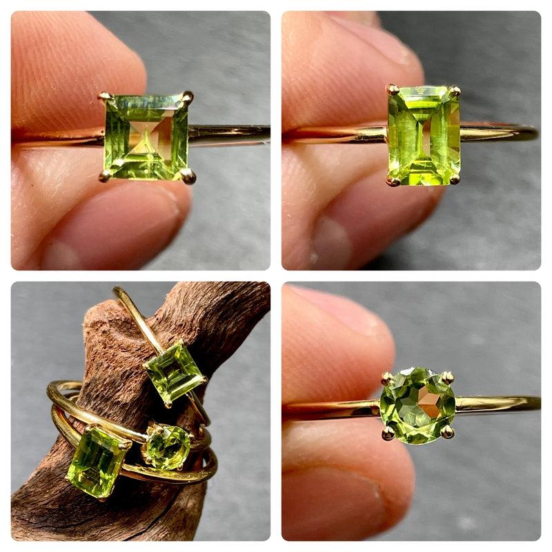 Glossy Green Peridot Ring || 14k Vermeil Yellow Gold || Pakistan