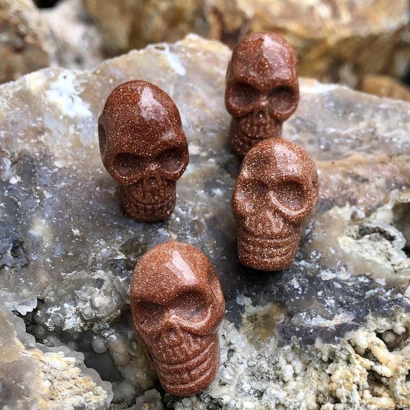 Goldstone Skull Drilled Pendant - Mini