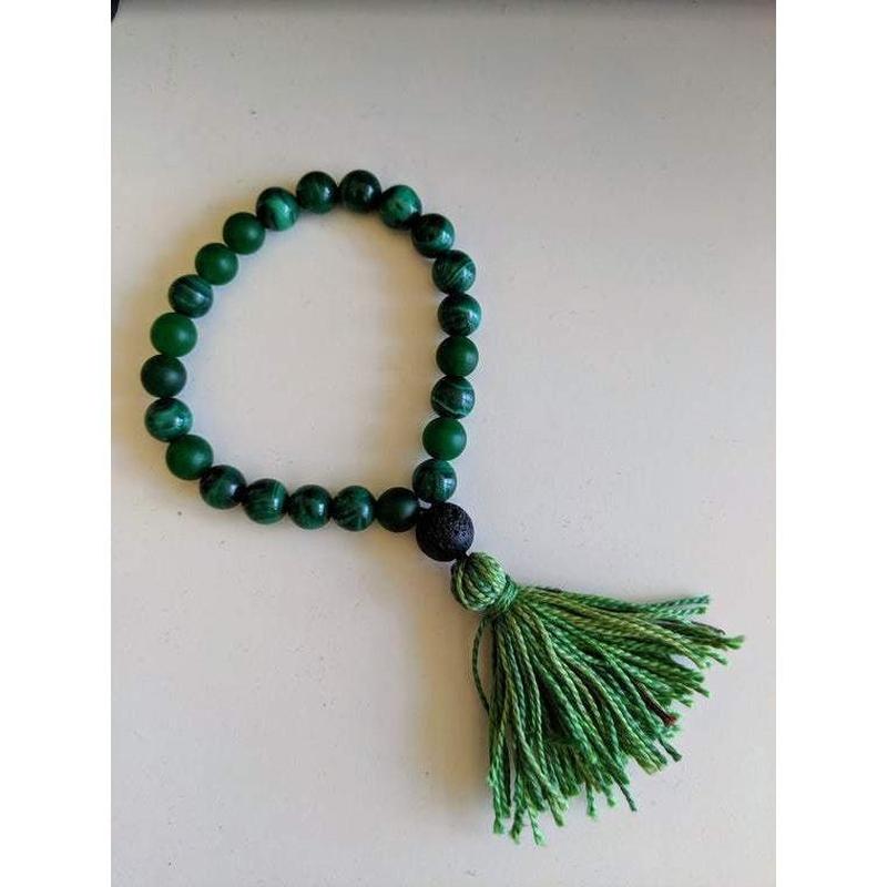 Green Jade Stretch Bracelet With Tassel