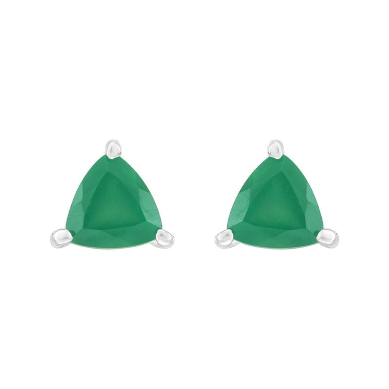 Green Onyx Faceted Triangle Stud Earrings || .925 Sterling Silver