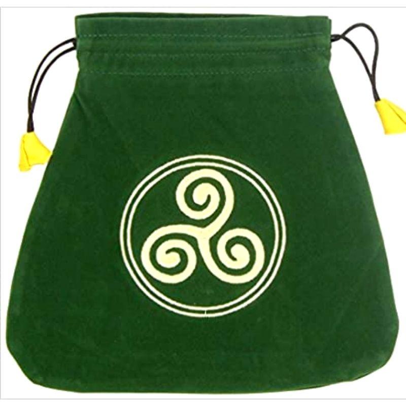 Green Velvet Celtic Triskele Triple Spiral Drawstring Accessory Bag-Nature's Treasures