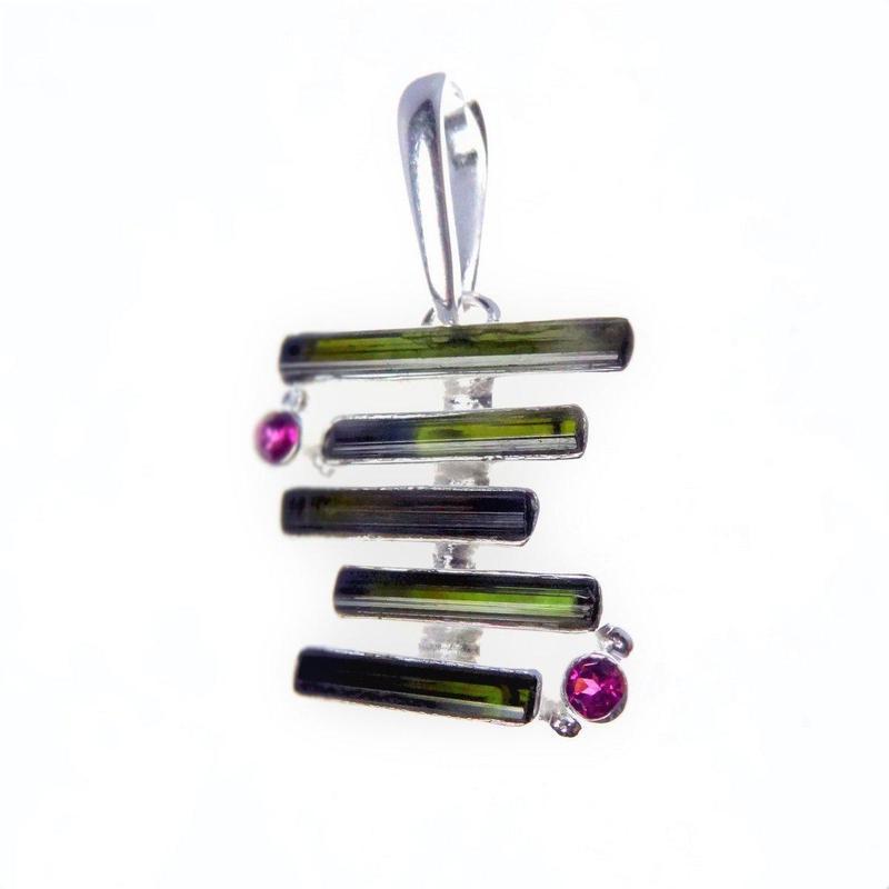 Green and Pink Tourmaline Off the Beaten Path Pendant || .925 Sterling Silver-Nature's Treasures