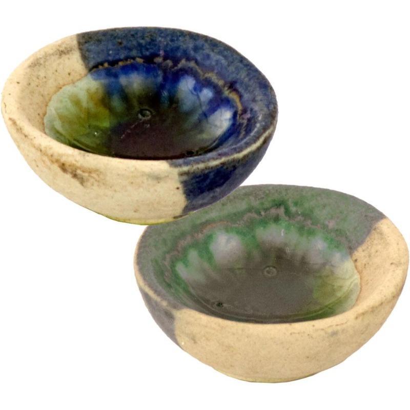 Handmade Ceramic Mini Offering bowl W/ Crackled Glass-Nature's Treasures