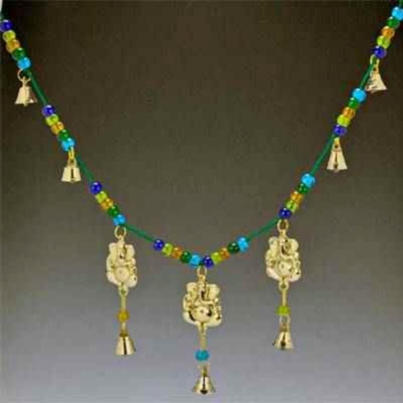 Hanging 3 Ganesh Brass Wind Chime with Beads-Nature's Treasures