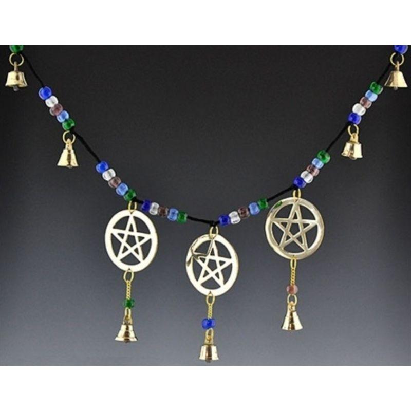 Hanging 3 Pentacle Wind Chime with Beads & Brass Bells