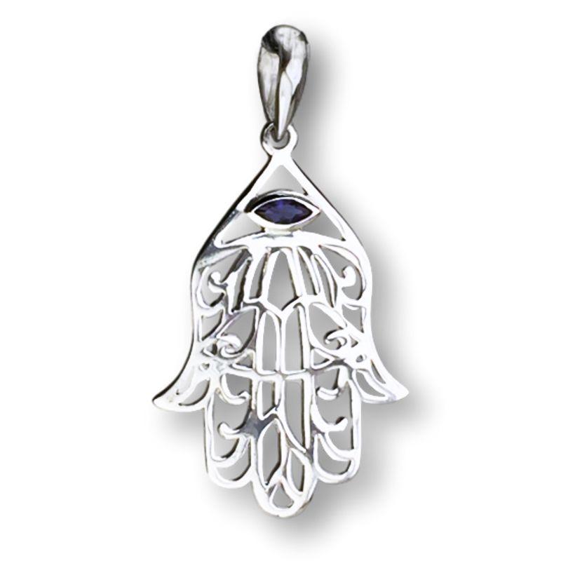 Healing Hand Hamsa Iolite Pendant - Sterling Silver || .925 Sterling Silver-Nature's Treasures