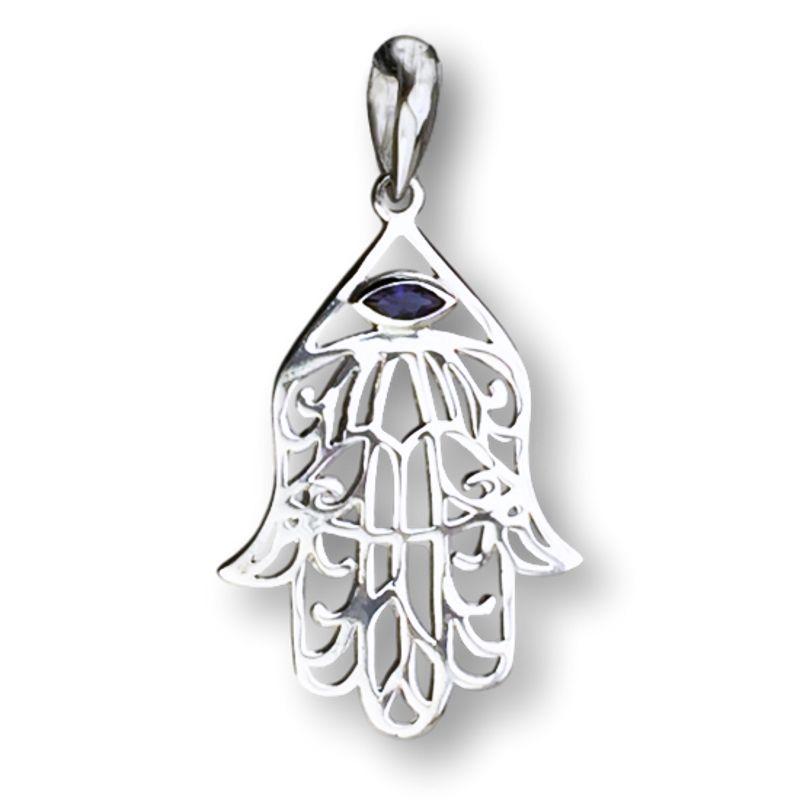 Healing Hand Hamsa With Iolite Pendant || .925 Sterling Silver-Nature's Treasures